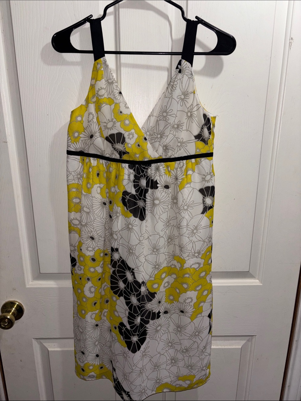 London Times Yellow, Black & White Floral Midi Dress